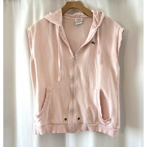 Lacoste Sport Womens Sleeveless Full Zip Hoodie Pink Cotton French Terry Size 46